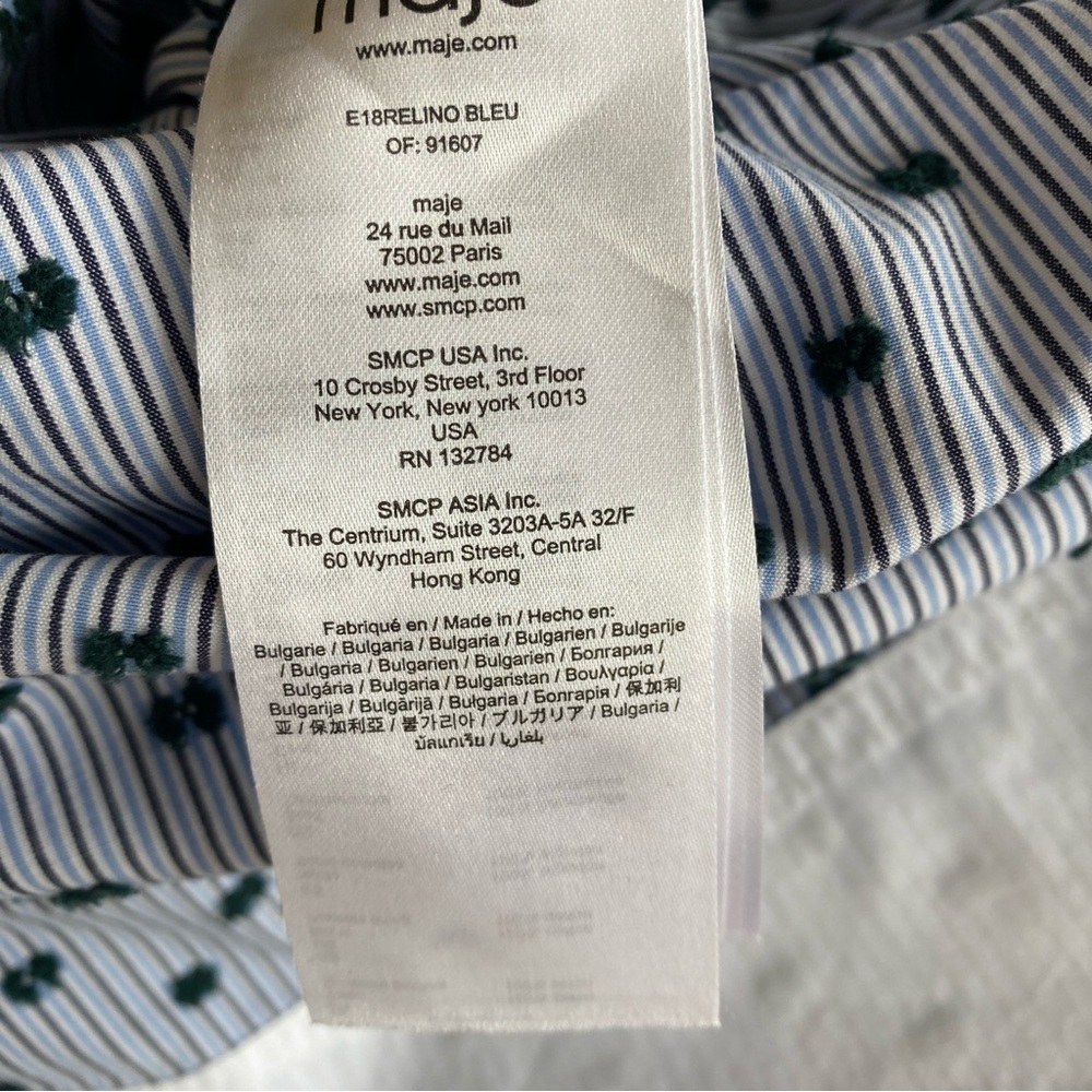 Maje E18RELINO BLEU Blue White Striped Embroidered Belted Dress Size 1 or Small - Picture 8 of 8